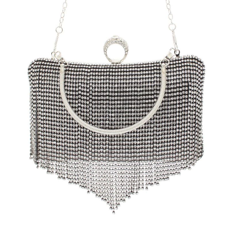 Fashion, accesorii si bijuterii - Femei - Accesorii femei - Genti si rucsacuri femei - Geanta clutch, de dama, din material sintetic, ButicCochet, 19x12x4 cm, cu strasuri, Negru - GND850 - Infinity.ro