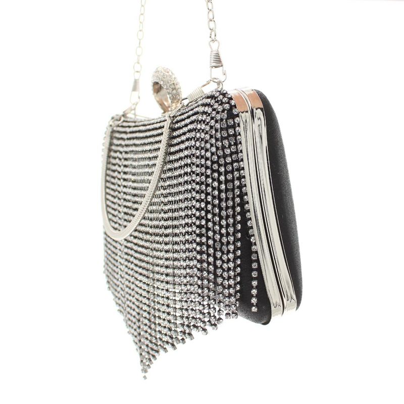 Fashion, accesorii si bijuterii - Femei - Accesorii femei - Genti si rucsacuri femei - Geanta clutch, de dama, din material sintetic, ButicCochet, 19x12x4 cm, cu strasuri, Negru - GND850 - Infinity.ro