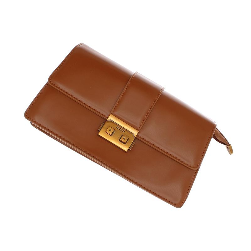 Fashion, accesorii si bijuterii - Femei - Accesorii femei - Genti si rucsacuri femei - Geanta de umar, de dama, din material sintetic, ButicCochet, 26x14x6 cm, cu catarama aurie, Maro inchis - GND990 - Infinity.ro