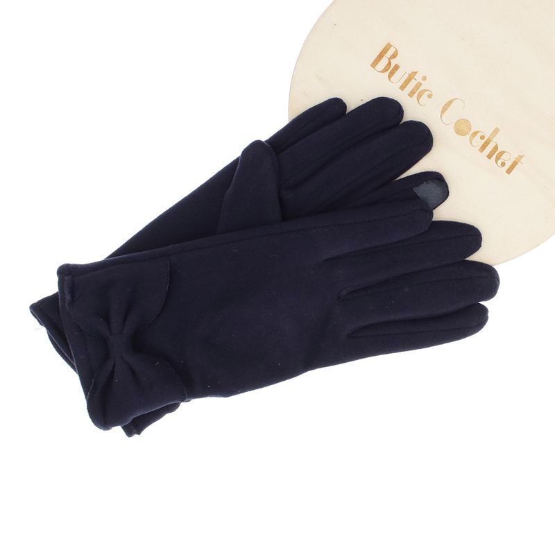 Fashion, accesorii si bijuterii - Femei - Accesorii femei - Manusi femei - Manusi dama, de iarna, din material sintetic si bumbac, cu degete, model cu fundita, one size, Bleumarin - MA296 - Infinity.ro