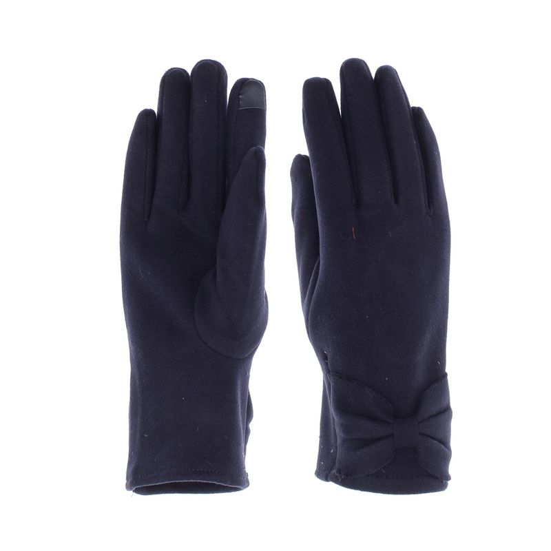 Fashion, accesorii si bijuterii - Femei - Accesorii femei - Manusi femei - Manusi dama, de iarna, din material sintetic si bumbac, cu degete, model cu fundita, one size, Bleumarin - MA296 - Infinity.ro