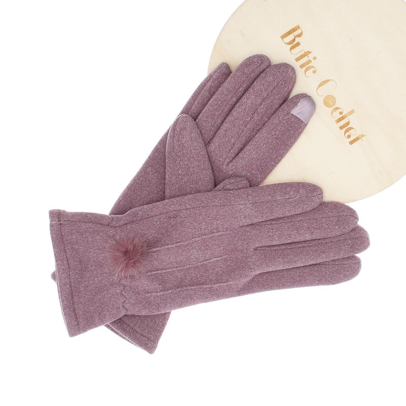 Fashion, accesorii si bijuterii - Femei - Accesorii femei - Manusi femei - Manusi dama, de iarna, din material sintetic si bumbac, cu degete, model cu ciucure, one size, Mov - MA334 - Infinity.ro