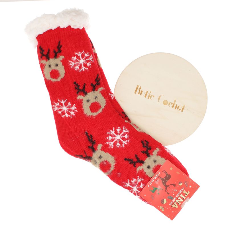 Fashion, accesorii si bijuterii - Femei - Lenjerie si pijamale femei - Sosete si ciorapi femei - Ciorapi cu motive de Craciun, 90% bumbac, Tina,  marime 35-41, Rosu - SCR400 - Infinity.ro