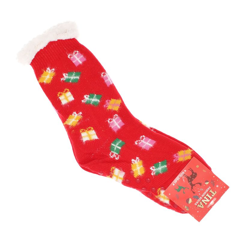 Fashion, accesorii si bijuterii - Femei - Lenjerie si pijamale femei - Sosete si ciorapi femei - Ciorapi cu motive de Craciun, 90% bumbac, Tina,  marime 35-41, Rosu - SCR398 - Infinity.ro