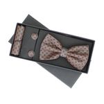 Fashion, accesorii si bijuterii - Barbati - Accesorii barbati - Cravate si papioane barbati - Set 3 piese, papion, butoni si batista, pentru barbati, ButicCochet, imprimeu stilizat, Maro - SETP254 - Infinity.ro
