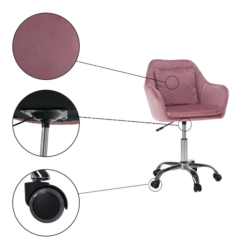 Casa si Gradina - Mobilier - Scaune si fotolii - Scaune - Scaun de birou, tesatura de catifea roz / crom, KLIAN - Infinity.ro