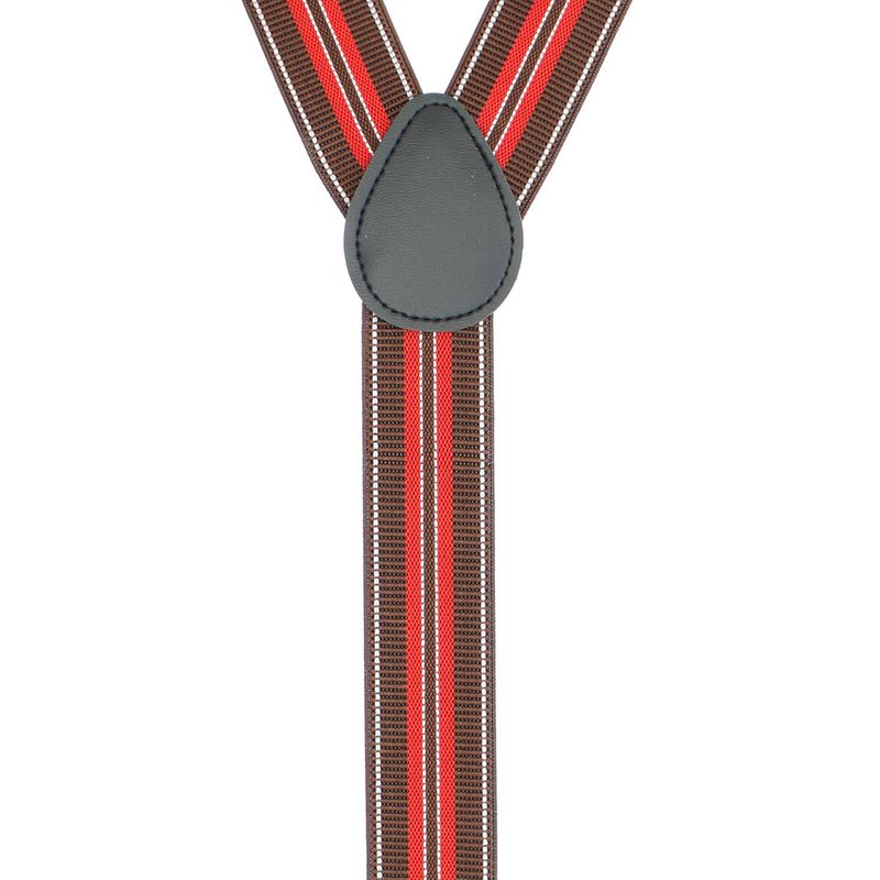 Fashion, accesorii si bijuterii - Barbati - Accesorii barbati - Alte accesorii barbati - Bretele adulti unisex, Buticcochet, din material sintetic, inchizatori metalice, 35 mm, maro cu rosu - BR428 - Infinity.ro