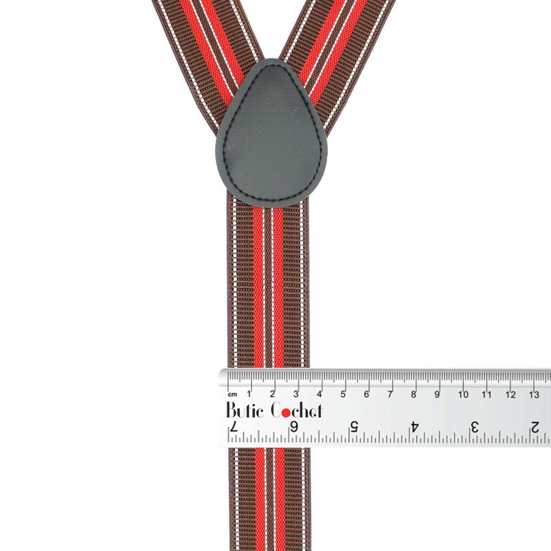 Fashion, accesorii si bijuterii - Barbati - Accesorii barbati - Alte accesorii barbati - Bretele adulti unisex, Buticcochet, din material sintetic, inchizatori metalice, 35 mm, maro cu rosu - BR428 - Infinity.ro