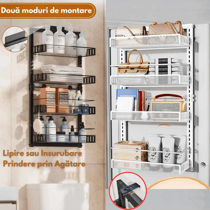 Casa si Gradina - Mobilier - Mobilier baie - Etajere baie - Raft universal cu 4 Polite, din otel inoxidabil, Etajera Multifunctionala Qova® pentru Baie sau Bucatarie, Suport - Infinity.ro