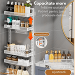 Casa si Gradina - Mobilier - Mobilier baie - Etajere baie - Raft universal cu 4 Polite, din otel inoxidabil, Etajera Multifunctionala Qova® pentru Baie sau Bucatarie, Suport - Infinity.ro