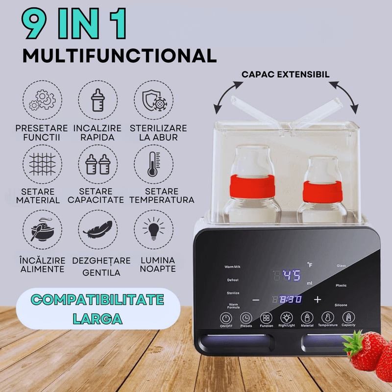 Jucarii, Copii si Bebe - Hrana si alaptare - Biberoane, suzete si accesorii hranire - Incalzitoare si termosuri bebe - Incalzitor Dublu pentru biberoane, Multifunctional 9 in 1, Sterilizator electric Qova® cu Ecran tactil, Incalzire Lapte - Infinity.ro