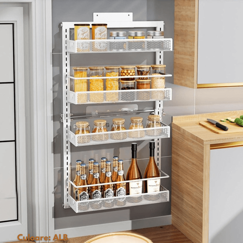 Casa si Gradina - Mobilier - Mobilier baie - Etajere baie - Raft universal cu 4 Polite, din otel inoxidabil, Etajera Multifunctionala Qova® pentru Baie sau Bucatarie, Suport - Infinity.ro