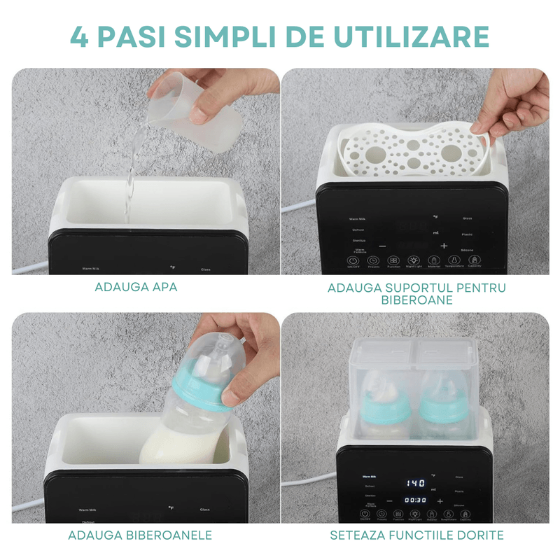 Jucarii, Copii si Bebe - Hrana si alaptare - Biberoane, suzete si accesorii hranire - Incalzitoare si termosuri bebe - Incalzitor Dublu pentru biberoane, Multifunctional 9 in 1, Sterilizator electric Qova® cu Ecran tactil, Incalzire Lapte - Infinity.ro