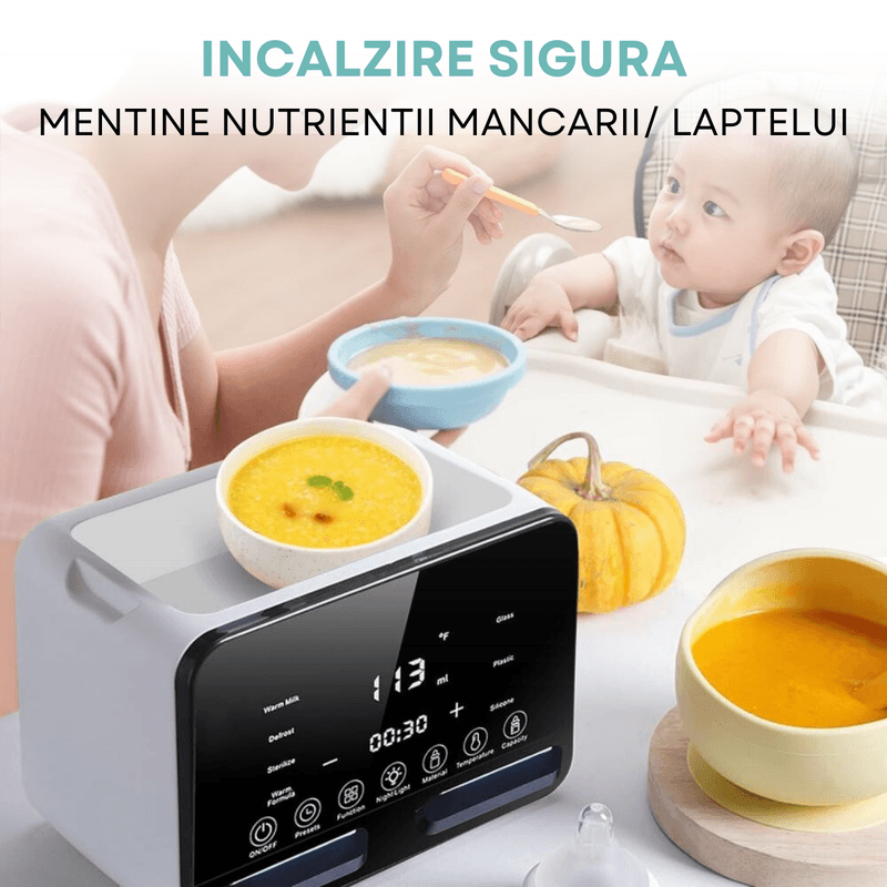 Jucarii, Copii si Bebe - Hrana si alaptare - Biberoane, suzete si accesorii hranire - Incalzitoare si termosuri bebe - Incalzitor Dublu pentru biberoane, Multifunctional 9 in 1, Sterilizator electric Qova® cu Ecran tactil, Incalzire Lapte - Infinity.ro