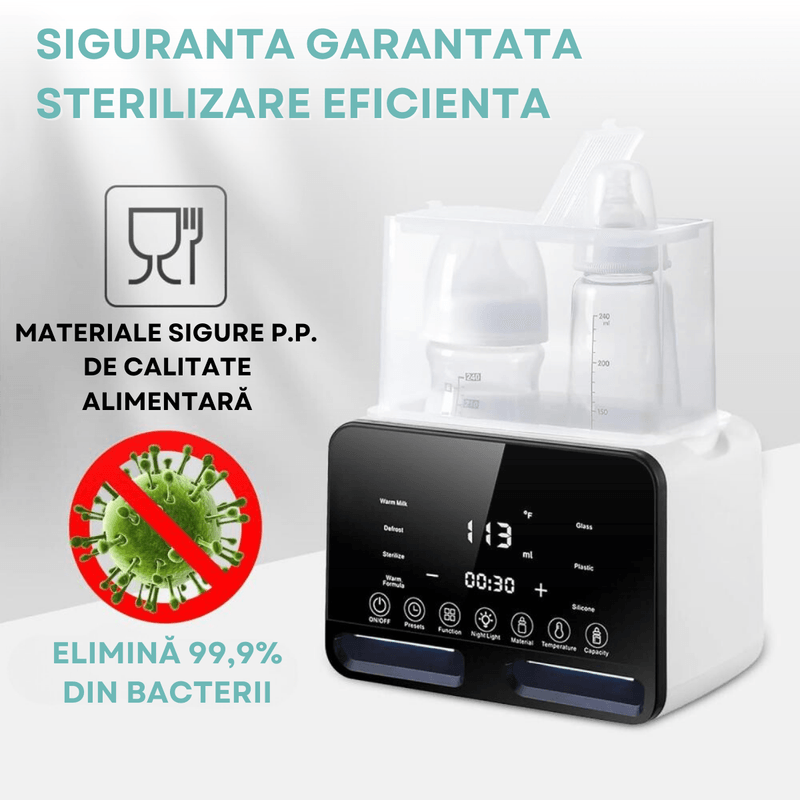 Jucarii, Copii si Bebe - Hrana si alaptare - Biberoane, suzete si accesorii hranire - Incalzitoare si termosuri bebe - Incalzitor Dublu pentru biberoane, Multifunctional 9 in 1, Sterilizator electric Qova® cu Ecran tactil, Incalzire Lapte - Infinity.ro