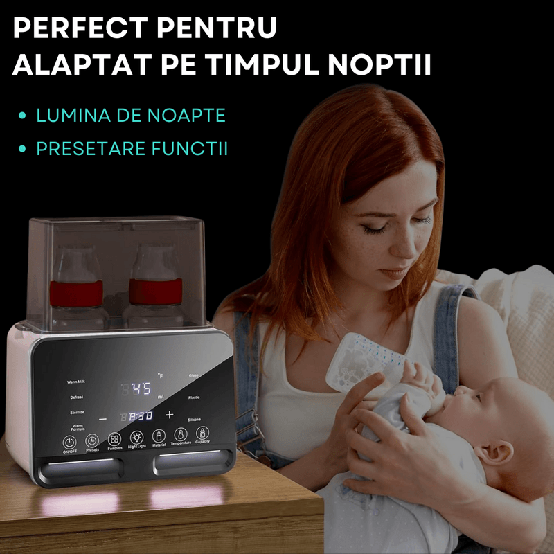 Jucarii, Copii si Bebe - Hrana si alaptare - Biberoane, suzete si accesorii hranire - Incalzitoare si termosuri bebe - Incalzitor Dublu pentru biberoane, Multifunctional 9 in 1, Sterilizator electric Qova® cu Ecran tactil, Incalzire Lapte - Infinity.ro