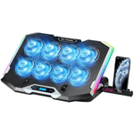 Laptop, Telefoane si Tablete - Laptopuri si accesorii - Accesorii Laptop - Standuri/Coolere notebook - Cooler laptop, Qova®, Suport de Racire RGB cu 8 Ventilatoare, 6 Trepte Reglabile, Afisaj LCD si Suport Telefon, 2x USB - Infinity.ro