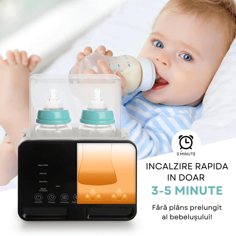 Jucarii, Copii si Bebe - Hrana si alaptare - Biberoane, suzete si accesorii hranire - Incalzitoare si termosuri bebe - Incalzitor Dublu pentru biberoane, Multifunctional 9 in 1, Sterilizator electric Qova® cu Ecran tactil, Incalzire Lapte - Infinity.ro