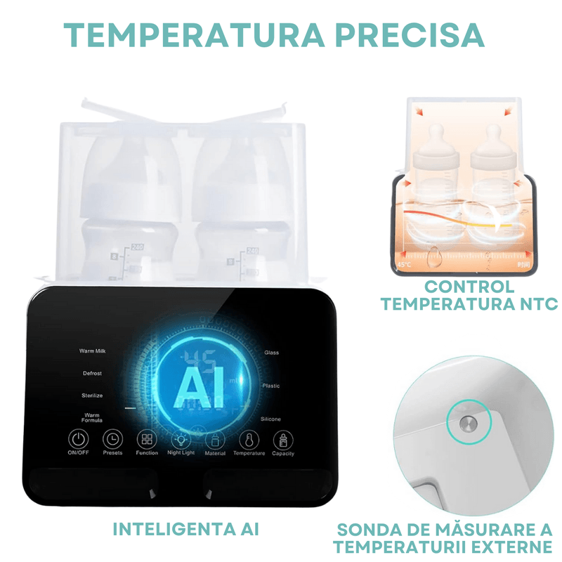 Jucarii, Copii si Bebe - Hrana si alaptare - Biberoane, suzete si accesorii hranire - Incalzitoare si termosuri bebe - Incalzitor Dublu pentru biberoane, Multifunctional 9 in 1, Sterilizator electric Qova® cu Ecran tactil, Incalzire Lapte - Infinity.ro