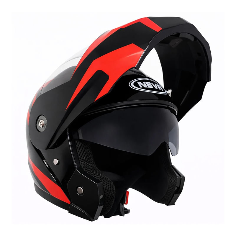 Auto si Moto - Moto - Echipamente protectie moto - Casti moto - Casca Moto/Scuter Flip-Up FIXATO, Viziera Dubla, Protectie UV, Negru cu Rosu, L 59-60cm - Infinity.ro