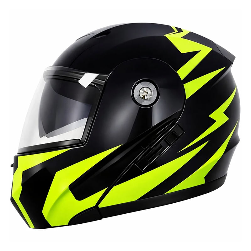 Auto si Moto - Moto - Echipamente protectie moto - Casti moto - Casca Moto/Scuter Flip-Up FIXATO, Viziera Dubla, Protectie UV, Negru cu Verde, L 59-60cm - Infinity.ro