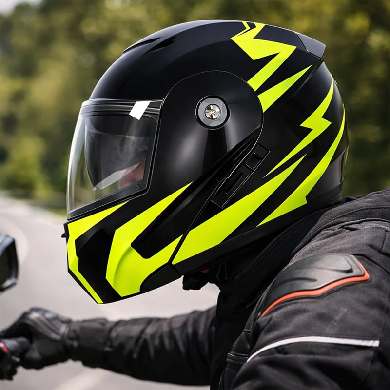 Auto si Moto - Moto - Echipamente protectie moto - Casti moto - Casca Moto/Scuter Flip-Up FIXATO, Viziera Dubla, Protectie UV, Negru cu Verde, L 59-60cm - Infinity.ro