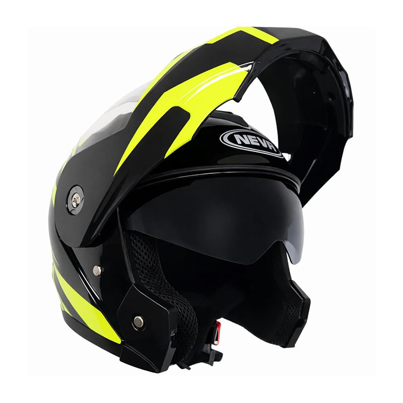 Auto si Moto - Moto - Echipamente protectie moto - Casti moto - Casca Moto/Scuter Flip-Up FIXATO, Viziera Dubla, Protectie UV, Negru cu Verde, L 59-60cm - Infinity.ro