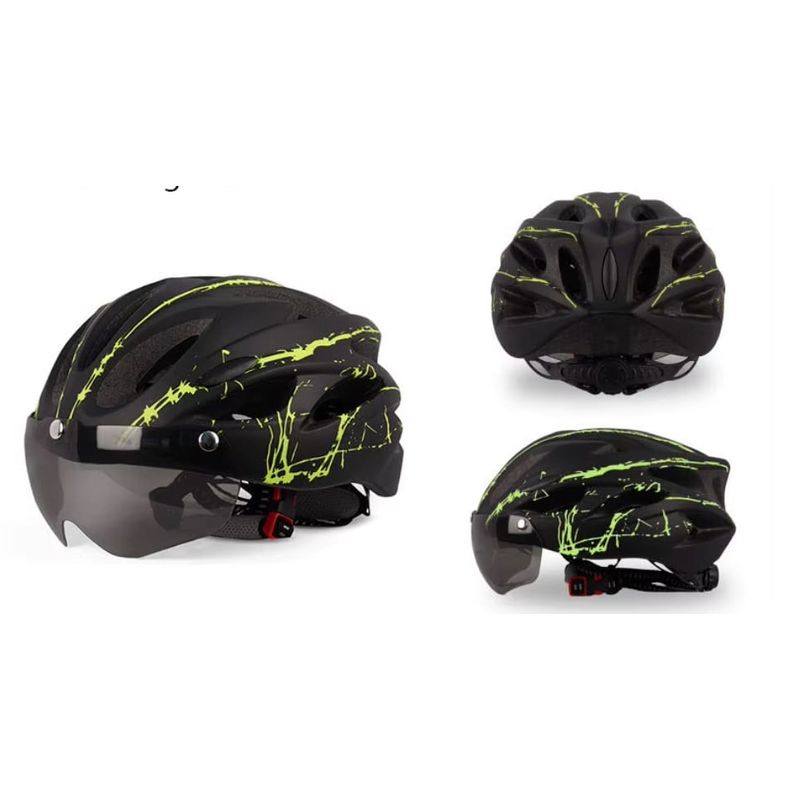 Sport si Outdoor - Echipament Sportiv - Accesorii echipament sportiv - Casti de protectie - Casca protectie Bicicleta/Trotineta Electrica FIXATO,Viziera detasabila,Aerodinamica,Dimensiune reglabila,Negru cu Verde - Infinity.ro