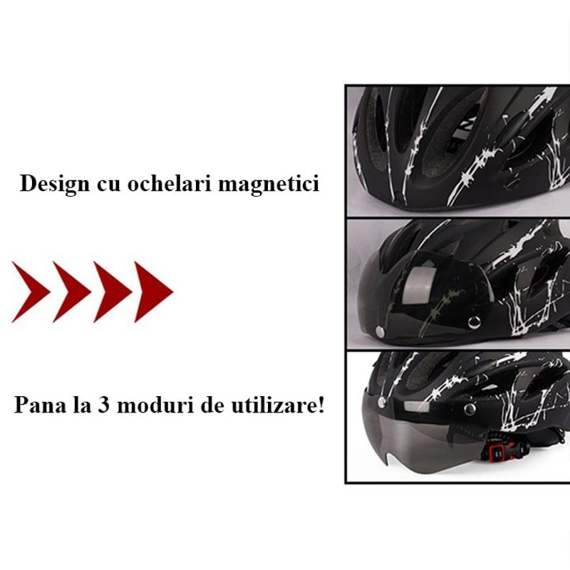 Sport si Outdoor - Echipament Sportiv - Accesorii echipament sportiv - Casti de protectie - Casca protectie Bicicleta/Trotineta Electrica FIXATO, Viziera detasabila,Aerodinamica,Dimensiune reglabila, Negru cu Alb - Infinity.ro