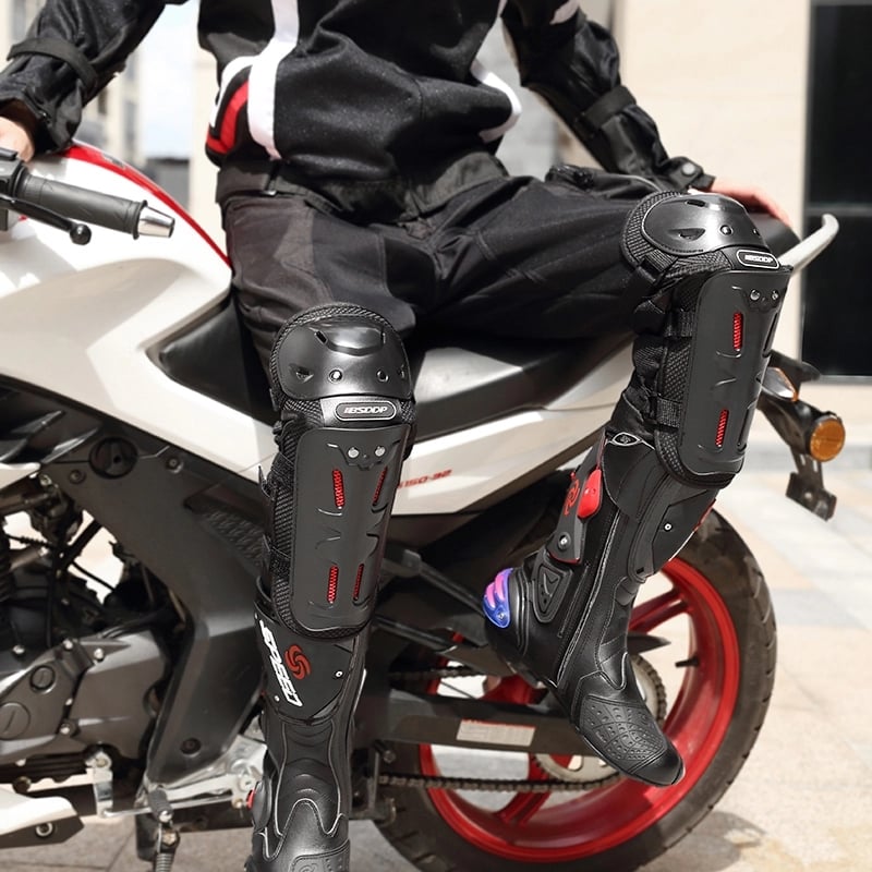 Auto si Moto - Moto - Echipamente protectie moto - Imbracaminte moto - Set Protectii Moto pentru Genunchi si Coate, ABS Durabil, Usoare, Confortabile, Reglabile, Pentru Moto, Scuter, Negru - Infinity.ro