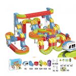 Jucarii, Copii si Bebe - Jucarii si jocuri - Vehicule si jucarii cu telecomanda - Trenulete de jucarie - Set Tren Magnetic 3D cu 150 Piese, Traseu cu Pante, Bucla, Poduri si Cuburi Colorate, Jucarie Educativa, 3-8 ani - Infinity.ro