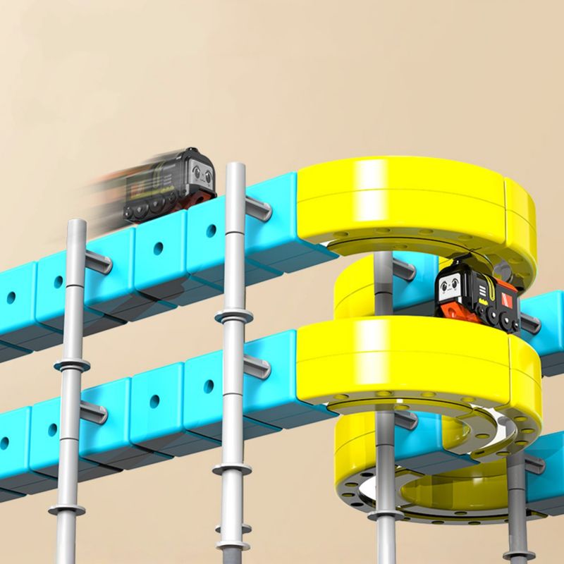 Jucarii, Copii si Bebe - Jucarii si jocuri - Vehicule si jucarii cu telecomanda - Trenulete de jucarie - Set Tren Magnetic 3D cu 150 Piese, Traseu cu Pante, Bucla, Poduri si Cuburi Colorate, Jucarie Educativa, 3-8 ani - Infinity.ro