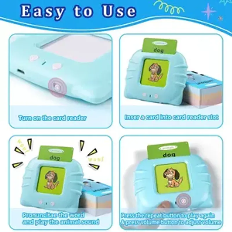 Jucarii, Copii si Bebe - Jucarii si jocuri - Jucarii & jocuri educative - Jocuri si jucarii educative - Aparat de Invatat Limba Engleza Tip Pisica cu 112 Carduri Pentru Copii.Dispozitiv cu Functie Vocala. Roz / Albastru - Infinity.ro