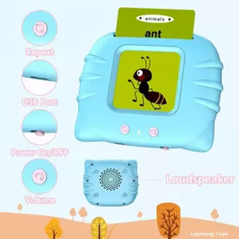 Jucarii, Copii si Bebe - Jucarii si jocuri - Jucarii & jocuri educative - Jocuri si jucarii educative - Aparat de Invatat Limba Engleza Tip Pisica cu 112 Carduri Pentru Copii.Dispozitiv cu Functie Vocala. Roz / Albastru - Infinity.ro