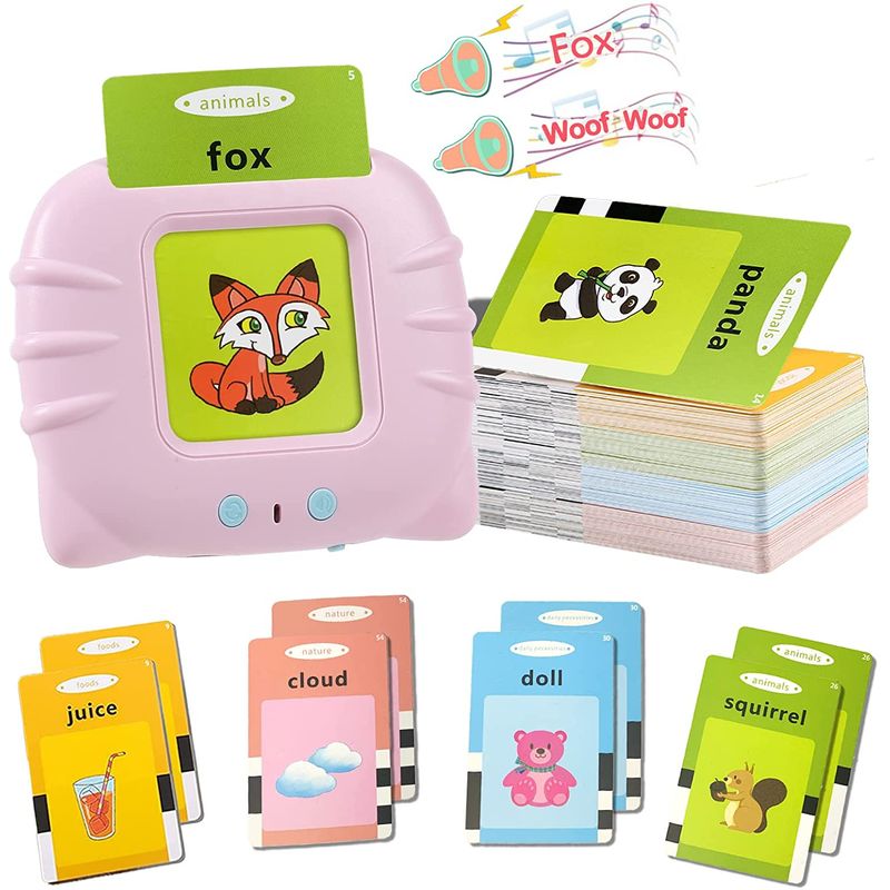 Jucarii, Copii si Bebe - Jucarii si jocuri - Jucarii & jocuri educative - Jocuri si jucarii educative - Aparat de Invatat Limba Engleza Tip Pisica cu 112 Carduri Pentru Copii.Dispozitiv cu Functie Vocala. Roz / Albastru - Infinity.ro