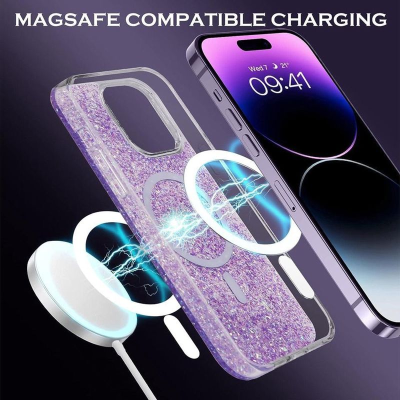 Laptop, Telefoane si Tablete - Telefoane mobile si accesorii - Accesorii Telefoane - Huse telefoane - Husa pentru iPhone 16 Pro - Techsuit Sparkly Glitter MagSafe - Magenta - Infinity.ro