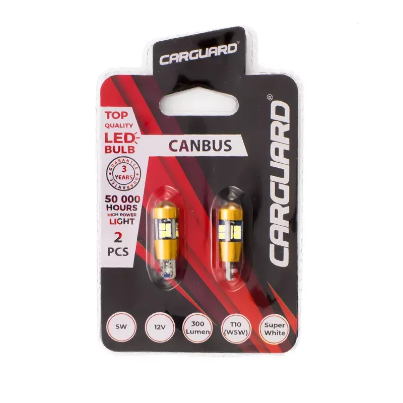 Auto si Moto - Electrice auto - Iluminare si semnalizare - Becuri auto - Set becuri LED SMD T10 W5W 12V 5W 300lm alb pentru interior portbagaj Canbus CARGUARD 2buc - Infinity.ro