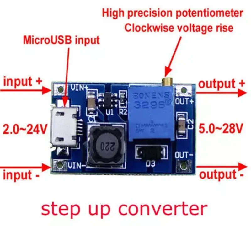 Auto si Moto - Electrice auto - Module si comutatoare - Modul DC-DC BOOST de 2A Intrare 2-24V Iesire pana la 28V - Infinity.ro