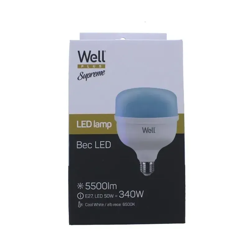 Casa si Gradina - Corpuri si surse de iluminat - Becuri si tuburi neon - Becuri - Bec LED T140 E27 50W 230V lumina rece 6500K 5500lm Well LEDLC-T14050E27-E-WL - Infinity.ro