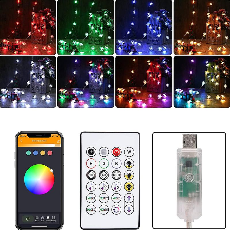 Casa si Gradina - Corpuri si surse de iluminat - Iluminat exterior - Instalatii luminoase exterior - Sir de lumina inteligenta fulg de zapada USB - 20 LED micro RGBIC 16 milioane de culori 2m IP55 WI-FI bluetooth 5.0 - Infinity.ro