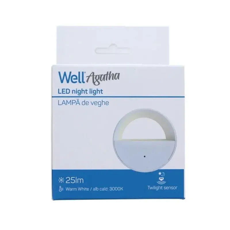 Casa si Gradina - Corpuri si surse de iluminat - Veioze si lampi - Lampi de veghe - Lampa de veghe Well 0.5W 25lm 3000K cu senzor crepuscular LEDNW-AGATHA-S-WL - Infinity.ro