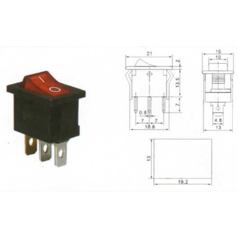 Casa si Gradina - Electrice - Distributie electrica si comanda - Intrerupatoare - Intrerupator 3 poli 1 buton rosu ON-OFF 250V 6A 250V cu retinere - Infinity.ro