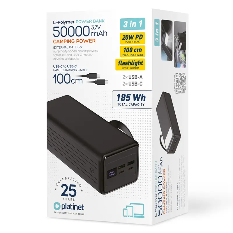 Laptop, Telefoane si Tablete - Telefoane mobile si accesorii - Accesorii Telefoane - Baterii externe - POWER BANK 50000mAh PD 20W 2x USB-A /2x USB-C PLATINET PMPB5020 - Infinity.ro