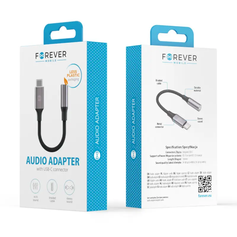Laptop, Telefoane si Tablete - Telefoane mobile si accesorii - Accesorii Telefoane - Cabluri si adaptoare telefoane - Adaptor audio 3.5 mm Jack mama - USB-C tata 15cm FOREVER AJC-01 GSM184537 - Infinity.ro