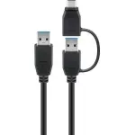 Laptop, Telefoane si Tablete - Telefoane mobile si accesorii - Accesorii Telefoane - Cabluri si adaptoare telefoane - Cablu USB 3.0 A tata cu adaptor USB A tata la USB Type C tata 0.5m 5Gbit/s negru Goobay - Infinity.ro