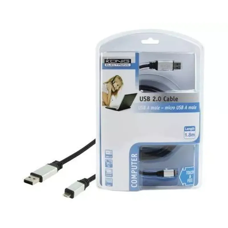 Laptop, Telefoane si Tablete - Telefoane mobile si accesorii - Accesorii Telefoane - Cabluri si adaptoare telefoane - Cablu USB 2.0 A tata - Micro USB A tata 1.8m Konig - Infinity.ro