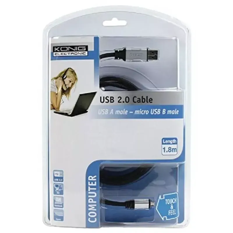 Laptop, Telefoane si Tablete - Telefoane mobile si accesorii - Accesorii Telefoane - Cabluri si adaptoare telefoane - Cablu USB 2.0 A tata - Micro USB B tata 1.8m Konig - Infinity.ro