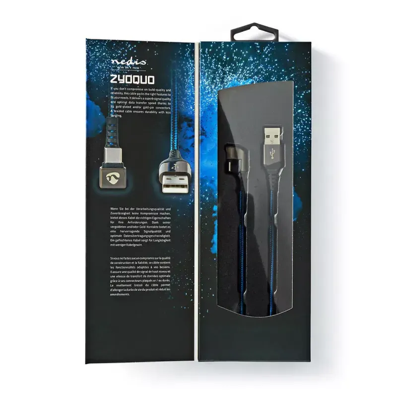 Laptop, Telefoane si Tablete - Telefoane mobile si accesorii - Accesorii Telefoane - Cabluri si adaptoare telefoane - Cablu USB 2.0 A tata - USB Type C tata conector gaming 180 1m NEDIS - Infinity.ro