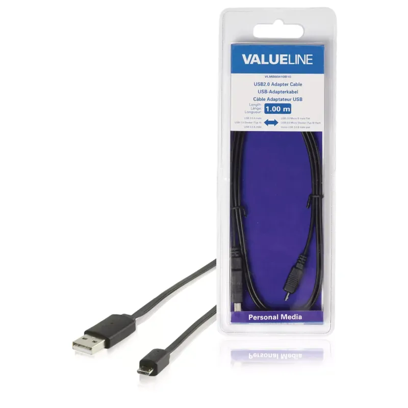 Laptop, Telefoane si Tablete - Telefoane mobile si accesorii - Accesorii Telefoane - Cabluri si adaptoare telefoane - Cablu USB 2.0 USB A tata - micro USB B tata plat 1m negru Valueline - Infinity.ro