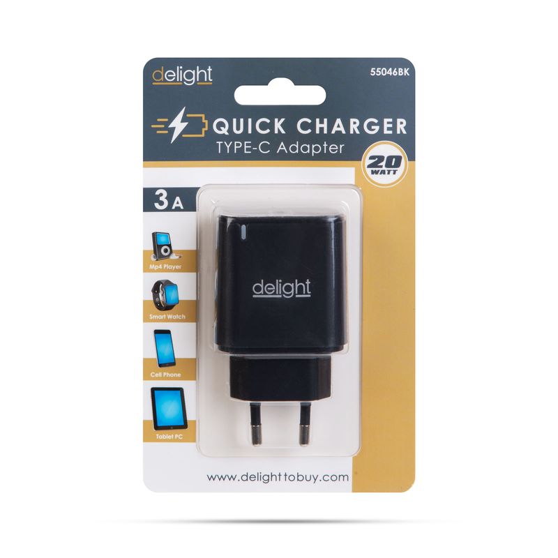 Laptop, Telefoane si Tablete - Telefoane mobile si accesorii - Accesorii Telefoane - Incarcatoare telefoane - Incarcator retea - USB Type C PD 20W incarcare rapida negru Delight 55046BK - Infinity.ro